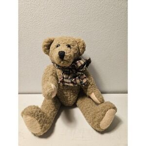 Passport Plush Teddy Bear Stuffed Animal Toy‎ Plaid Bow Tie 9 Inches